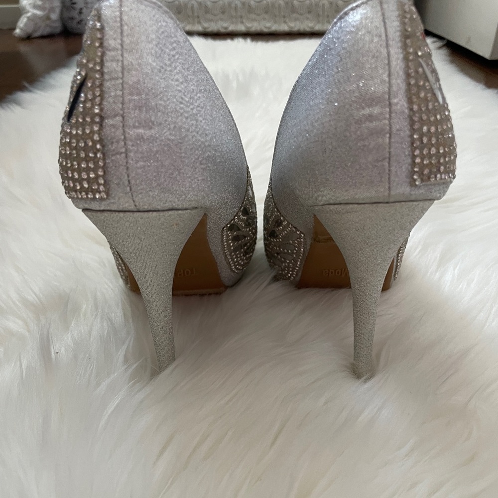 Silver Rhinestone Open Toe Heels - Picture 4 of 6